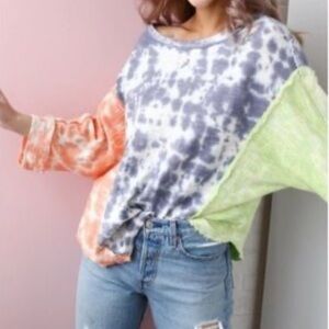 FREE PEOPLE WE THE FREE Chasing the Sun Patchwork  Top Tie Dye Look Small Y2K